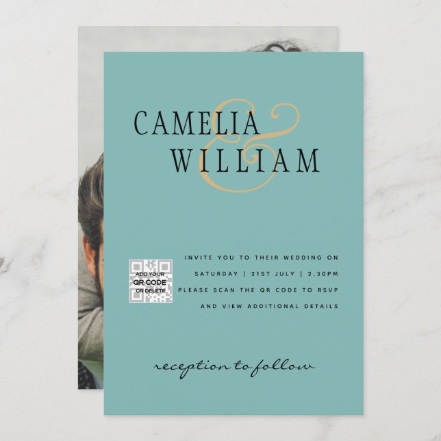 Invitación de Boda con Código QR RSVP Vidrio de Ma (Anverso / Reverso)