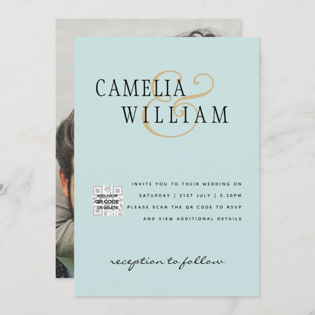 Invitación de Boda con Código QR RSVP Vidrio de Ma (Anverso / Reverso)