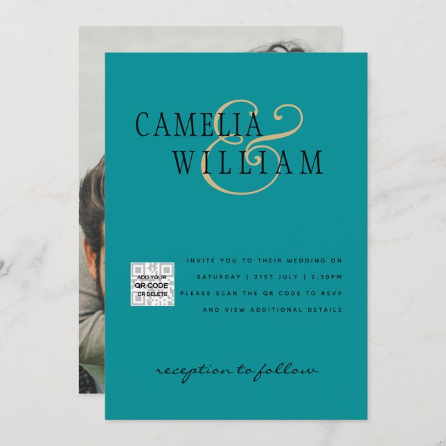 Invitación de Boda con Código QR RSVP Vidrio de Ma (Anverso / Reverso)