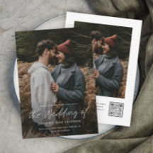 Invitación de boda con código QR simple de escritu