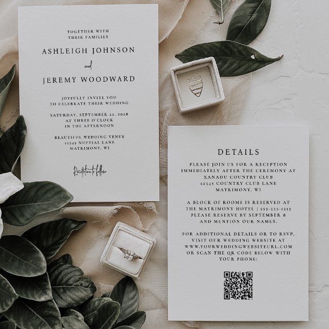 Invitación de boda con código QR simple en blanco  (Subido por el creador)