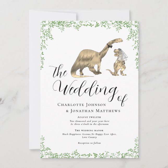 Invitación de boda con código QR tema de dinosauri (Anverso)