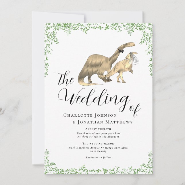 Invitación de boda con código QR tema de dinosauri (Anverso)