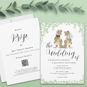 Invitación de boda con código QR tema de dinosauri