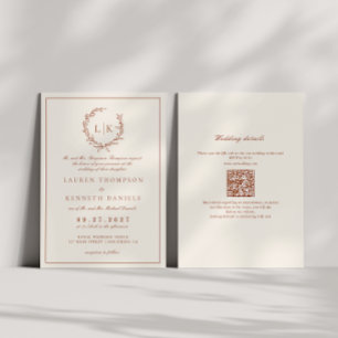 Invitación de boda con código QR Terracota y Crema
