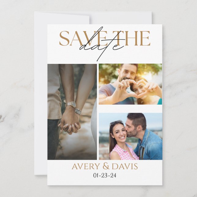 Invitación de boda con collage de 3 fotos para gua (Anverso)