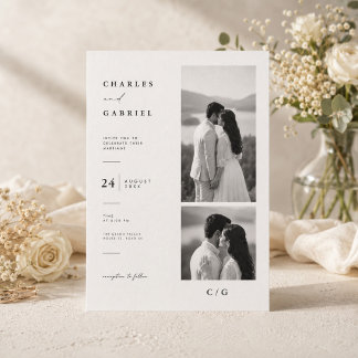 Invitación de boda con collage de fotos elegante.