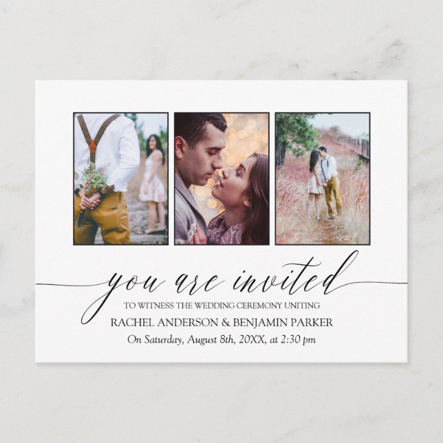 Invitación de boda con collage de fotos en blanco  (Anverso)