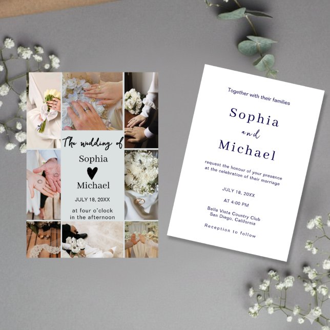 Invitación de boda con collage de fotos moderno (Subido por el creador)
