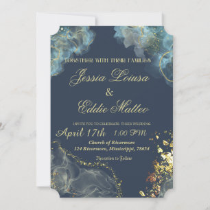 Invitación de boda con concha de almeja en oro y a