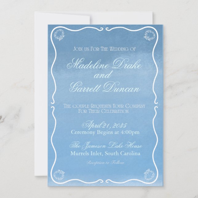 Invitación de boda con conchas minimalistas (Anverso)
