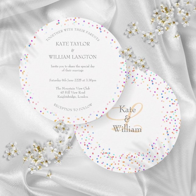 Invitación de boda con confeti de arcoíris románti (Romantic Rainbow Confetti Wedding Invitation)
