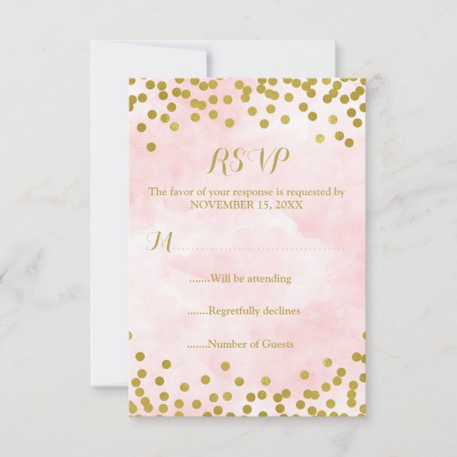 Invitación de boda con confeti dorado y acuarela r (Anverso)