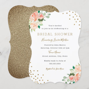 Invitación de Boda con Confeti Floral Peach Gold