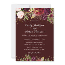 Invitación de Boda con Confeti Floral Rojo Borgoña