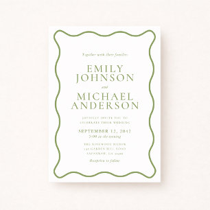 Invitación de boda con contorno ondulado verde