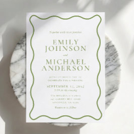 Invitación de boda con contorno ondulado verde