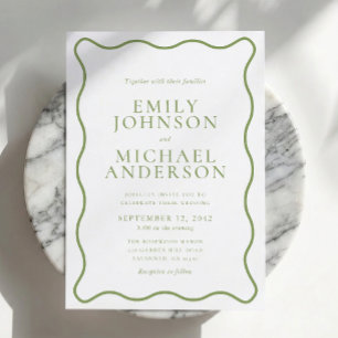 Invitación de boda con contorno ondulado verde