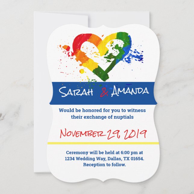 Invitación de boda con corazón de orgullo LGBT (Anverso)