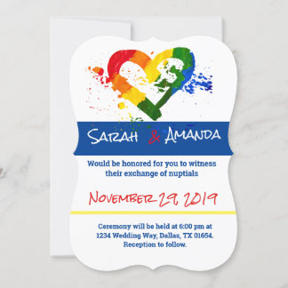 Invitación de boda con corazón del orgullo LGBT