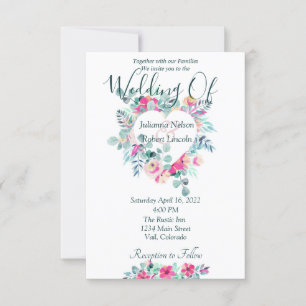 Invitación de boda con corazón floral de acuarela 