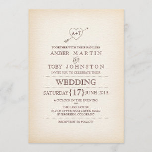 Invitación de boda con corazón y flecha rústica
