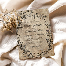 Invitación de boda con corona botánica vintage