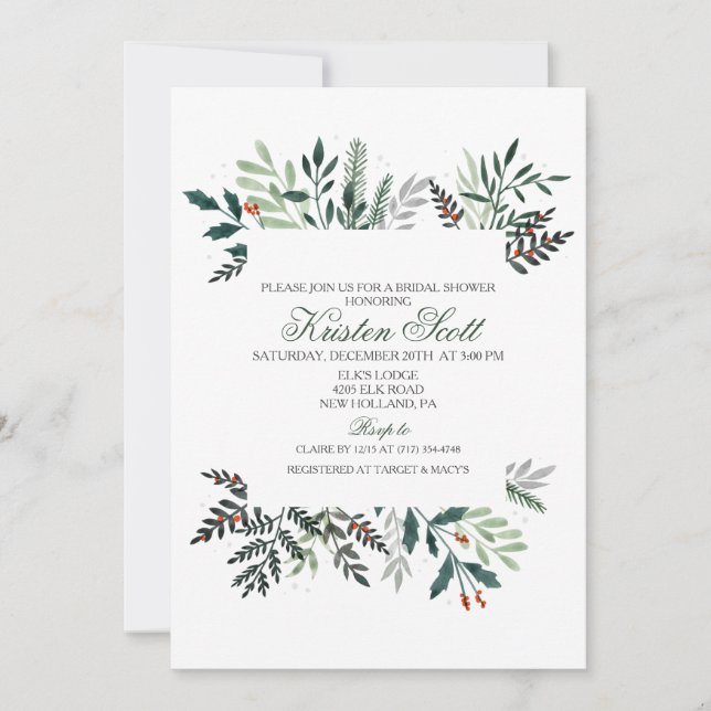 Invitación de boda con corona de acuarela de invie (Anverso)