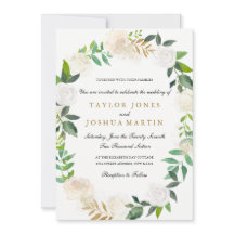 Invitación de boda con corona de acuarela en dorad