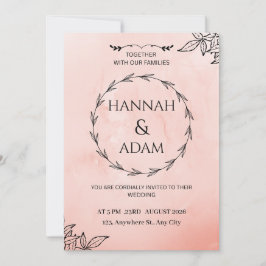 Invitación de boda con corona de acuarela rosa rub