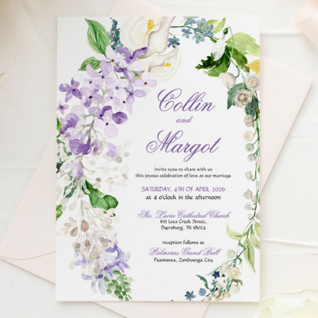 Invitación de boda con corona de flores moradas el (Subido por el creador)