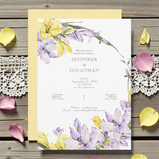 Invitación de boda con corona de fresias de primav (Subido por el creador)