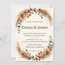 Invitación de boda con corona de hierba de Pampas 