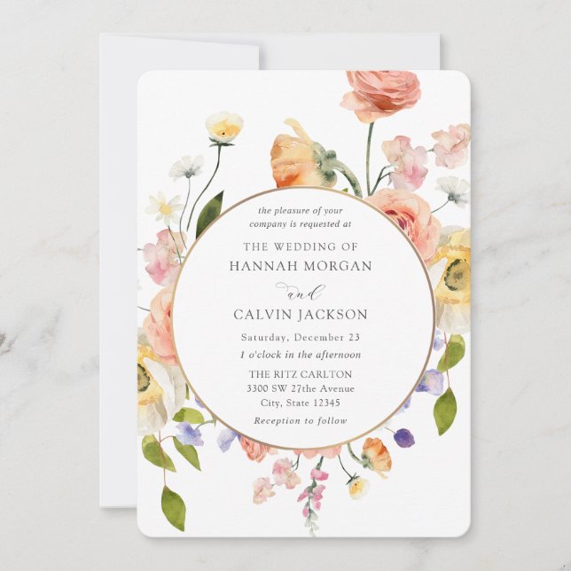 Invitación de boda con corona de jardín romántico (Anverso)