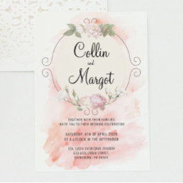 Invitación de boda con corona de tono rosa