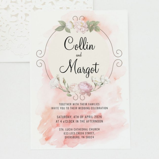 Invitación de boda con corona de tono rosa (Subido por el creador)