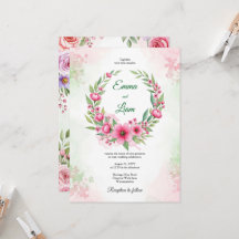 Invitación de boda con corona floral de acuarela r