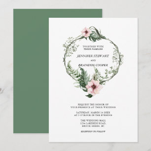 Invitación de boda con corona floral de acuarela v