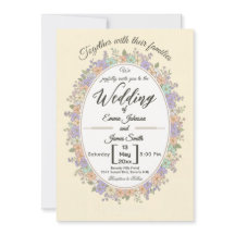 Invitación de boda con corona floral de lavanda y 