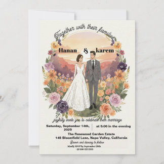 Invitación de Boda con Corona Floral en Acuarela R