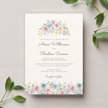 Invitación de boda con corona floral pastel