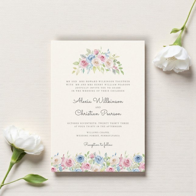 Invitación de boda con corona floral pastel (Subido por el creador)