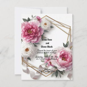 Invitación de boda con corona geométrica de peonía