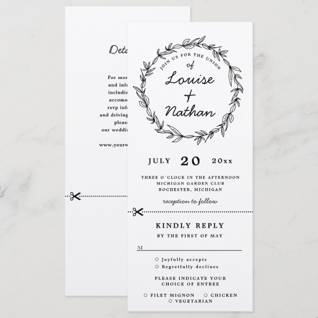 Invitación de boda con corona rústica con respuest (Anverso / Reverso)