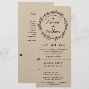 Invitación de boda con corona rústica con respuest