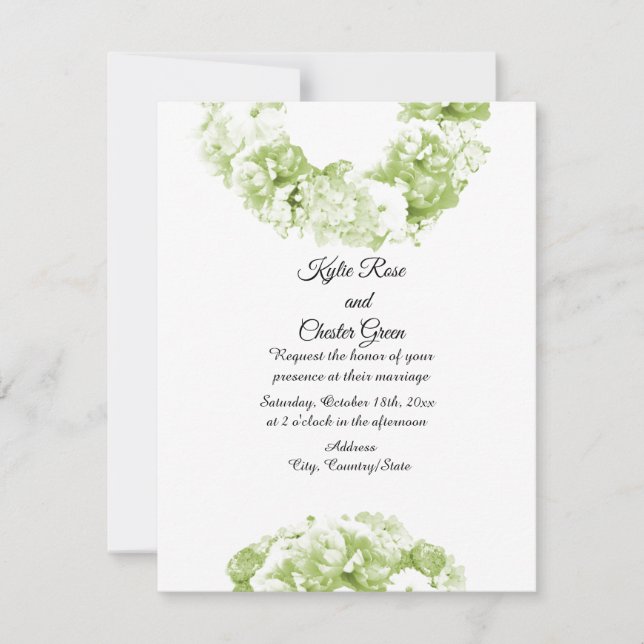 Invitación de boda con corona verde monocroma (Anverso)