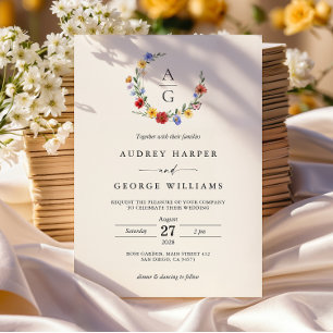 Invitación de boda con cresta de flores silvestres