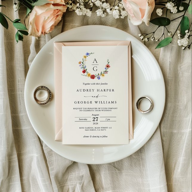 Invitación de boda con cresta de flores silvestres (Subido por el creador)