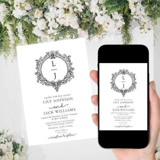 invitación de boda con cresta de follaje en blanco (Subido por el creador)