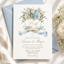 Invitación de boda con cresta de hortensias en acu